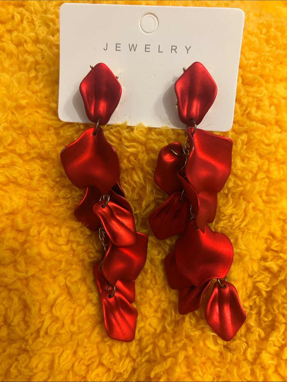 Red Petal Cascade Drop Earrings -